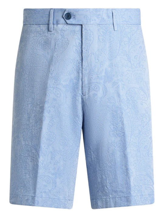Striped Cotton Jacquard Shorts With Floral Paisley Motif