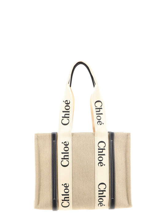 Woody Linen Shoulder Bag With Front Lettering Logo
