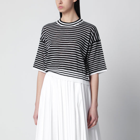 Black/White Striped Cotton-Blend Sweater