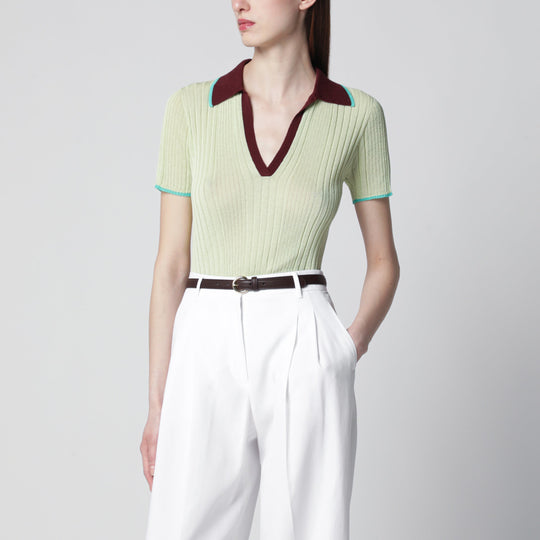 Ribbed Fitted Polo With Contrast Trims, Multicolor