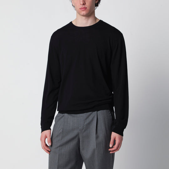 Black Cotton Crewneck Sweater