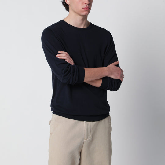 Navy Blue Cotton Crewneck Sweater