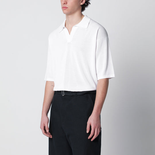 White Cotton Knit Polo Shirt