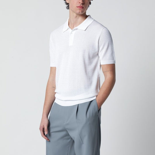White Openwork Cotton Polo