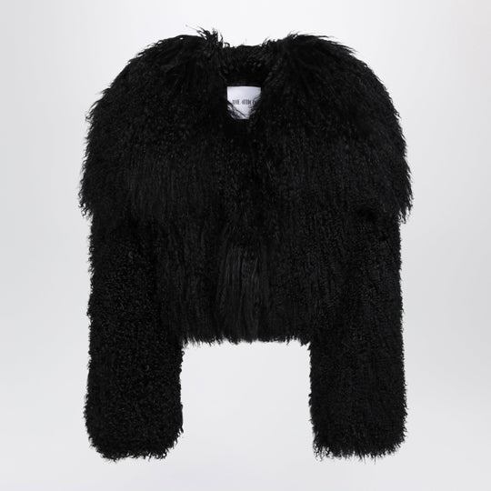 Cropped Bomber Jacket In Black Curly Shearling