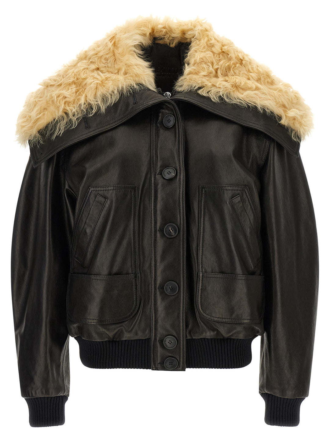 The Attico Shearling Neck Bomber Jacket Puffer Jackets - Black | 5212bccf43739cbef84777988279e77e12094005