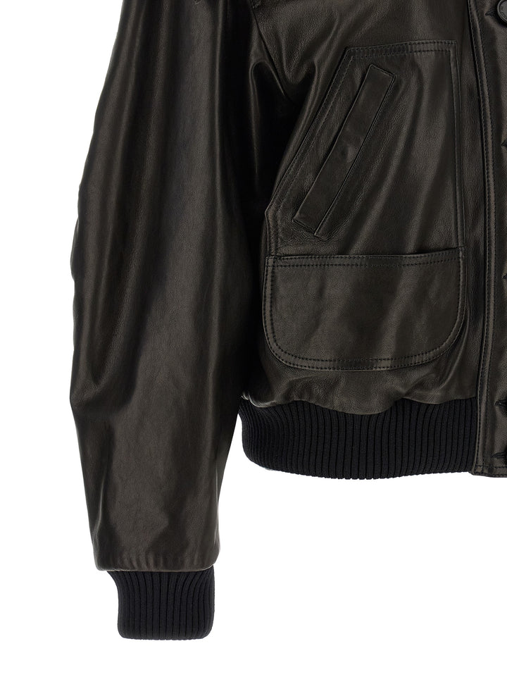 The Attico Shearling Neck Bomber Jacket Puffer Jackets - Black | 6962016464c4b1754ac43f671781c49b4d9f56ce