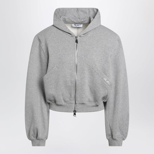 Boxy Zip-Up Hoodie In Melange Grey Cotton