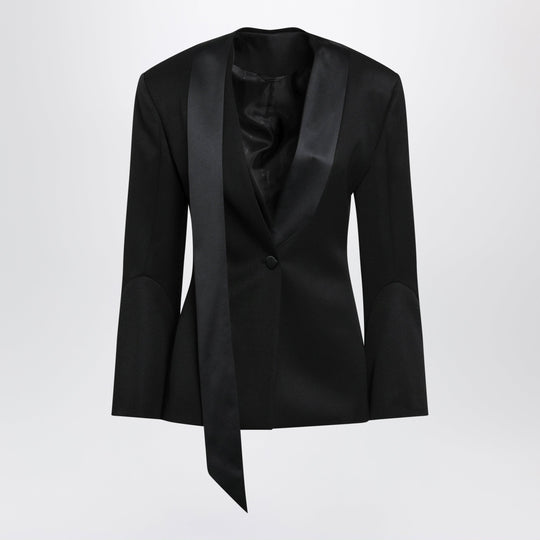 Black Virgin Wool Tuxedo Jacket With Satin Lapels