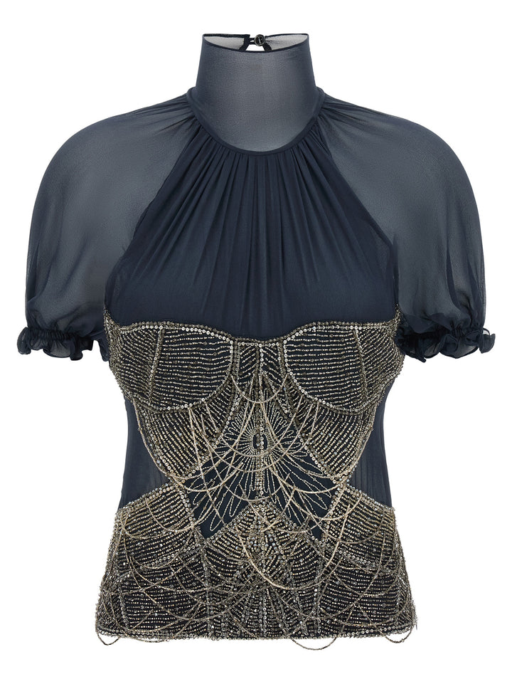 The Attico Jewel Embroidery Top Tops - Blue | cb852b95bcb4232d96951e7ab4e365ed4cff1ae0