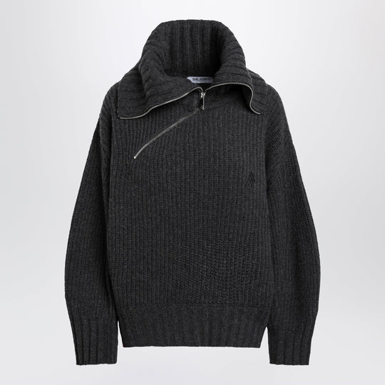 Dark Grey Wool And Cashmere Sweater With Zip