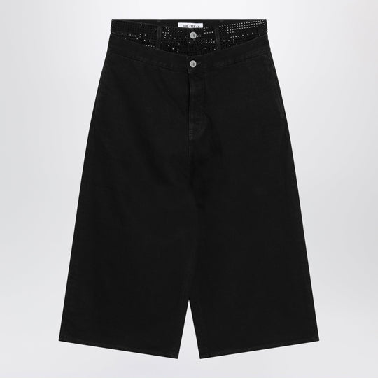 Wide-Leg Jeans In Black Denim With Crystals