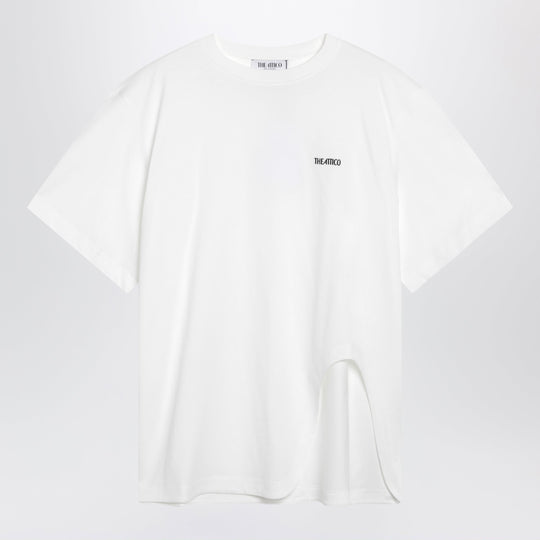 Oversized Cotton Jersey T-Shirt With Cutout Hem, White