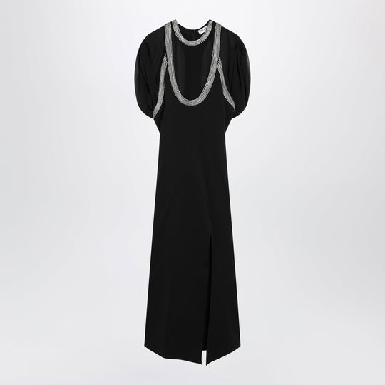 Black Viscose-Blend Dress With Rhinestones