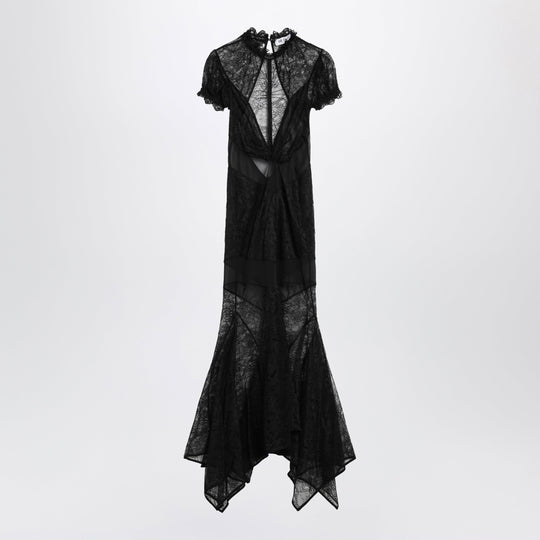 Black Semi-Sheer Lace Midi Dress