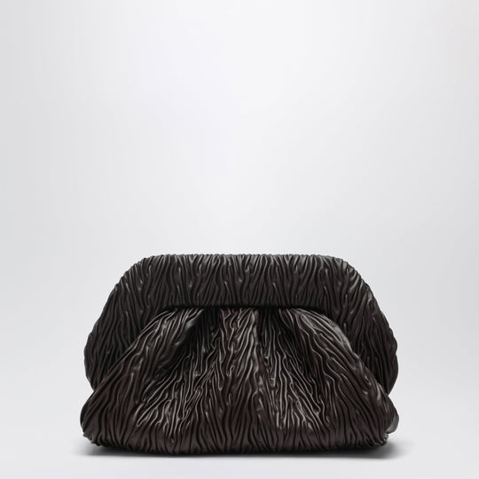 Brown Gathered Vegan Leather Clutch