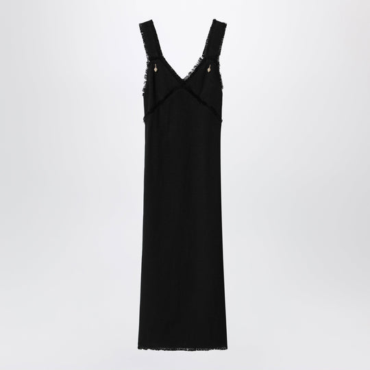 Black Slip Dress In Textured Sablé