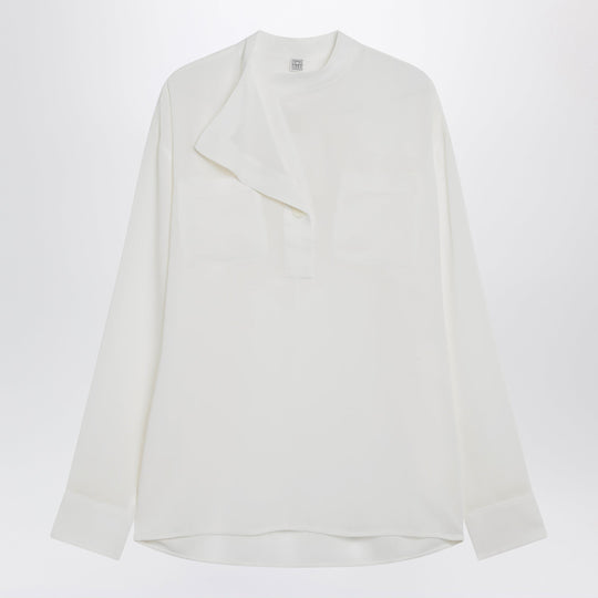 Overlap-Collar Blouse In Viscose And Wool, White