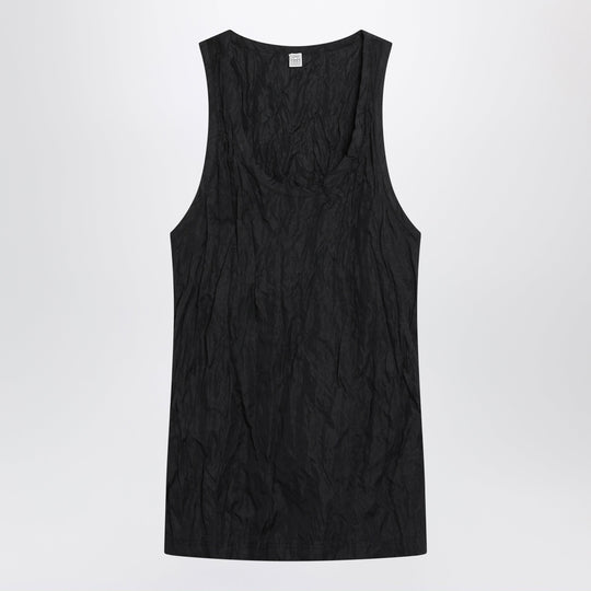 Black Crinkled Cotton Tank Top