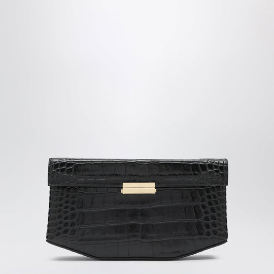 Clip Croc-Embossed Leather Shoulder Bag In Black