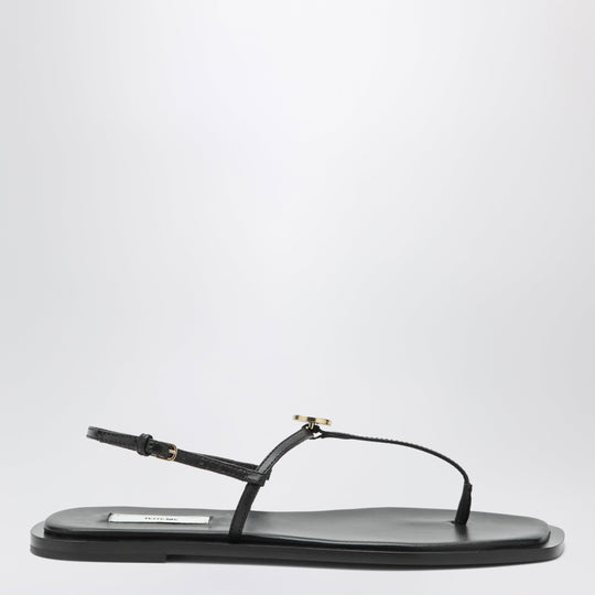 Black Nappa T-Strap Sandals