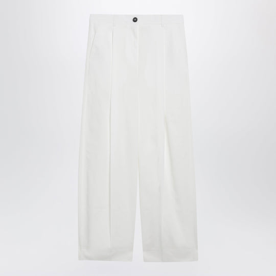 Single-Pleat Organic Cotton Trousers In White