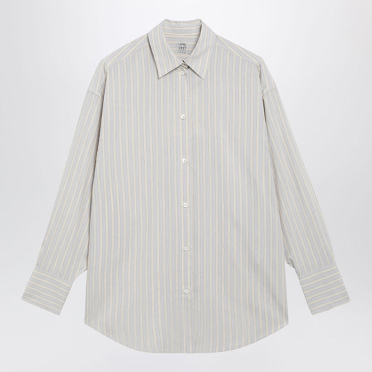 Oversized Yellow/Sky Blue Striped Shirt In Viscose And Silk