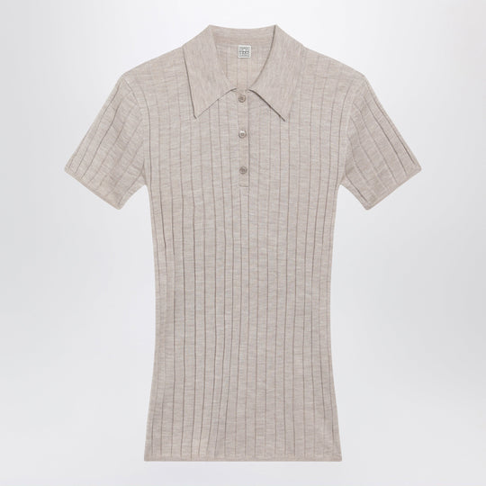 Greige Ribbed Cashmere And Silk Polo