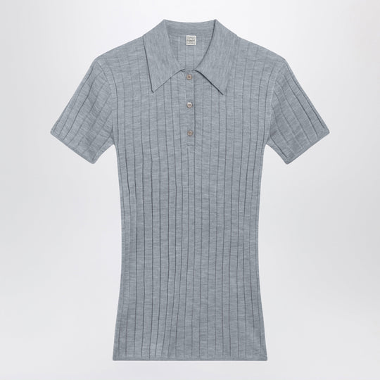 Grey Mélange Ribbed Cashmere And Silk Polo