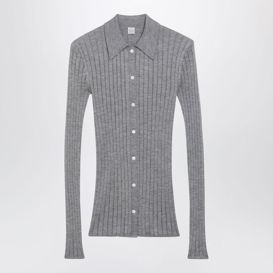 Slim Ribbed Shirt In Grey Mélange Cashmere And Silk