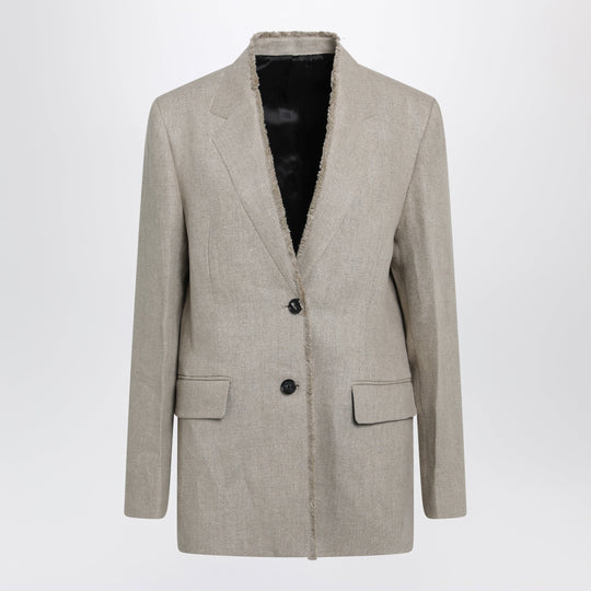 Beige Frayed-Lapel Natural Linen Blazer