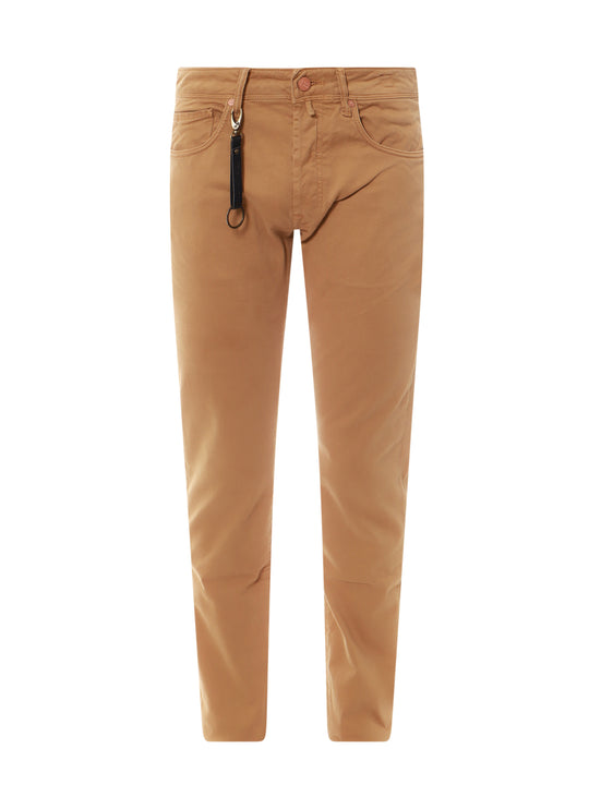 Stretch Cotton Trouser With Back Suede Logo Patch