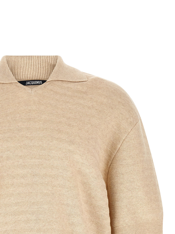 Jacquemus Le  Maille Chevron Polo - Beige | c263f632e0d0d4069e9efc6ed02df87891309169