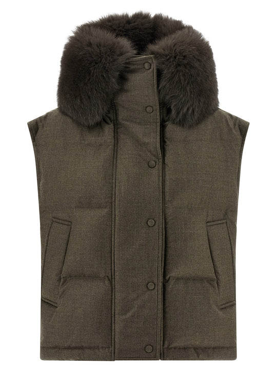 Fur Insert Vest Gilet Brown
