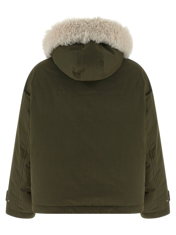 Army Yves Salomon Merino Shearling Hooded Parka Puffer Jackets - Green | 61aefdd0d054b0b80a3419cf22a404f8cfd639fe