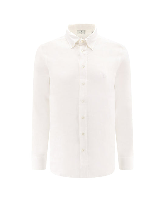 Linen Shirt With Embroidered Pegaso Logo