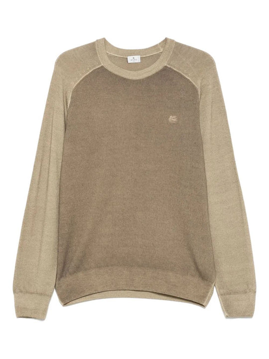 Two-Tone Midweight Knit Wool Pullover