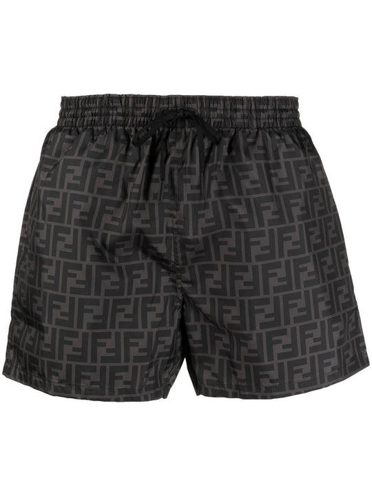 Tech Fabric With All-Over Ff Pattern Swim Shorts