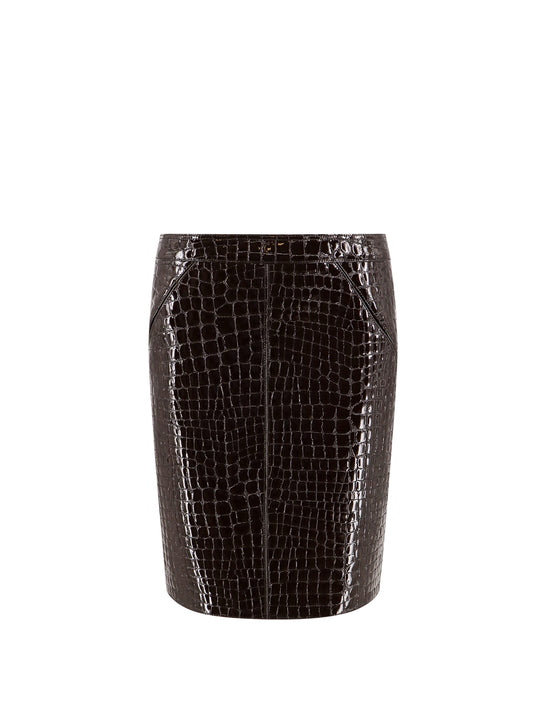 Glossy Croco Goat Leather Skirt