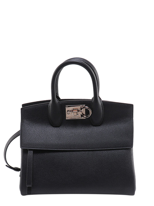 Textured Leather The Studio Handbag With Iconic Gancini Closure