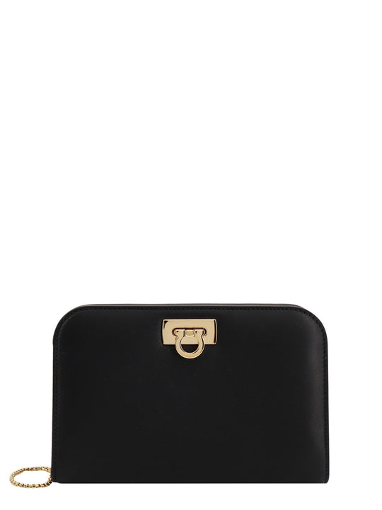 Leather Shoulder Bag With Iconic Gancini Detail