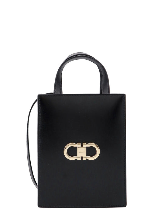 Leather Handbag With Gancini Metal Logo