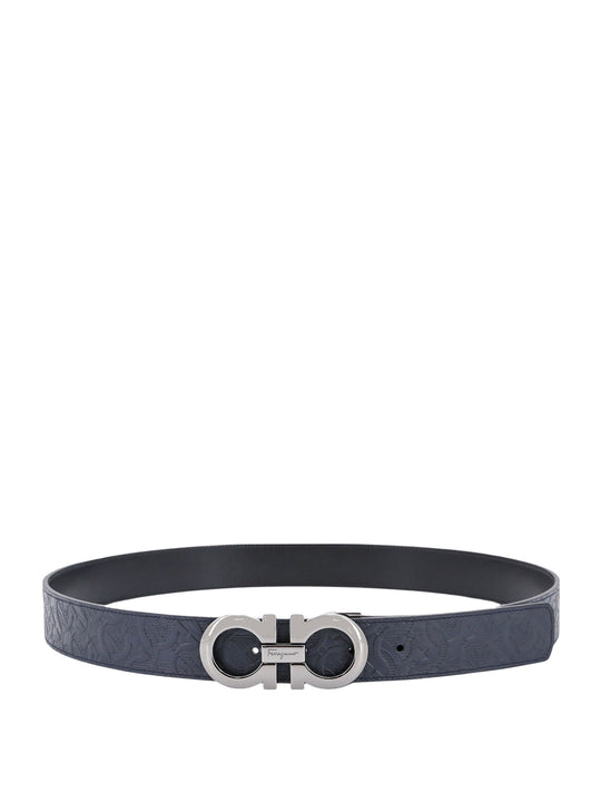 Leather Belt With All-Over Iconic Gancini Motif