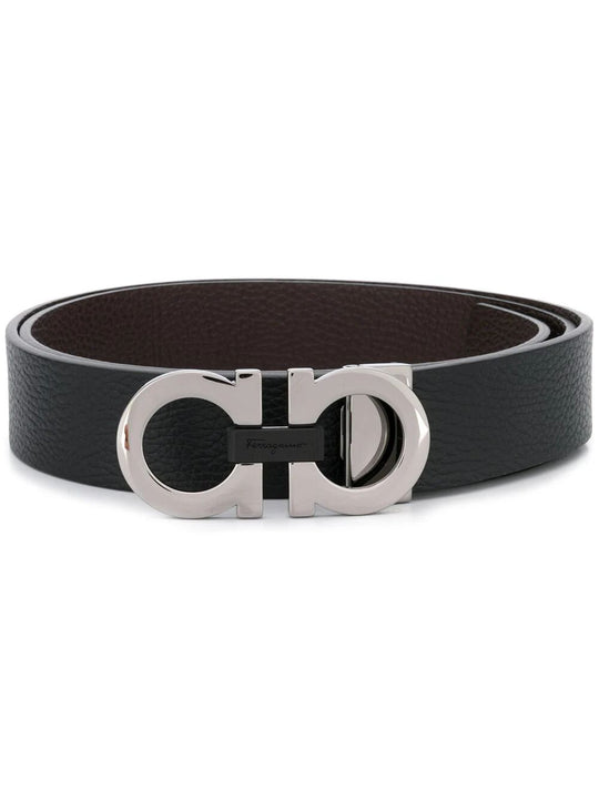 Grained Leather Gancini Reversible Belt