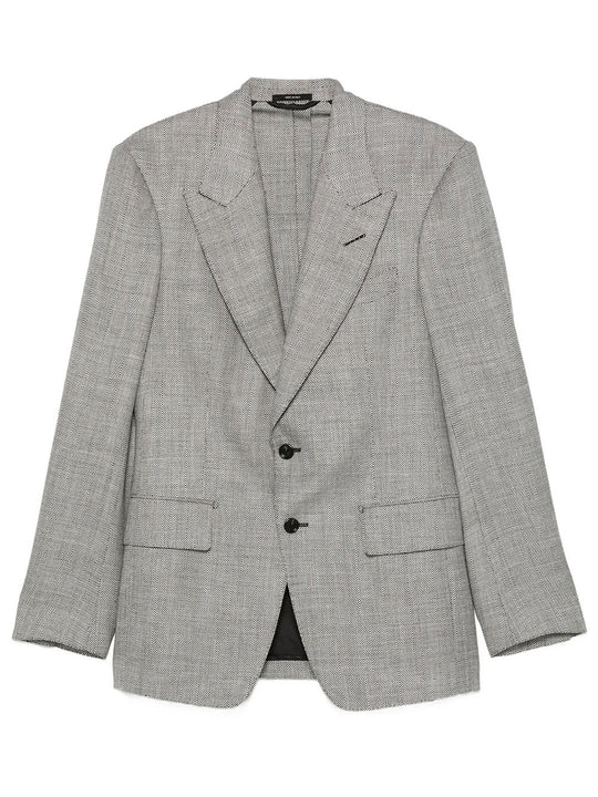 Herringbone-Pattern Wool Blend Blazer