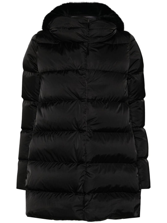 A-Shape Down Jacket In Satin And Lady Alternative Fur