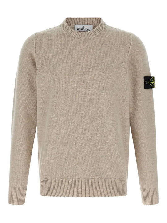 Crew Neck Wool Sweater With Reverse Stitch Details