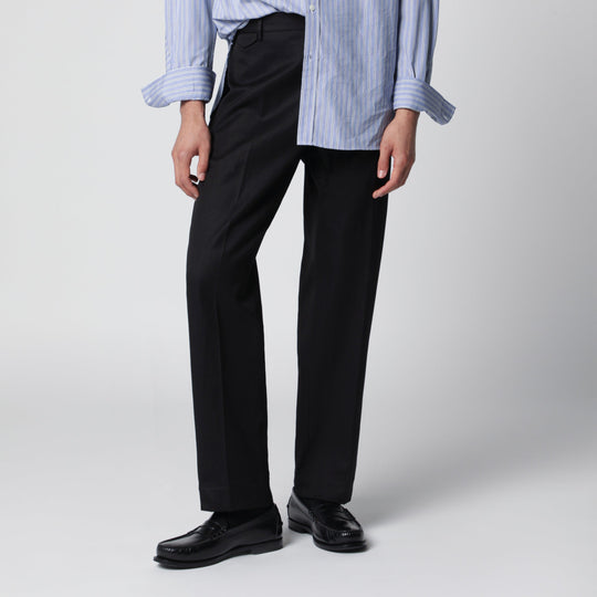 Black Cotton And Linen Trousers