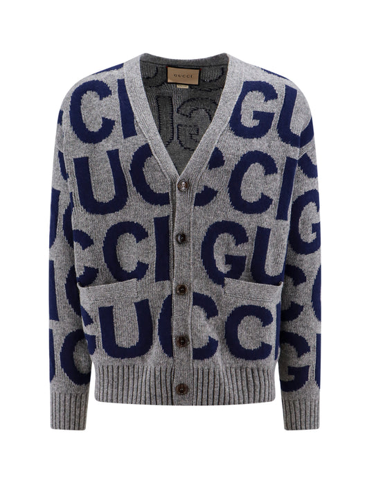 Wool Cardigan With All-Over Logo