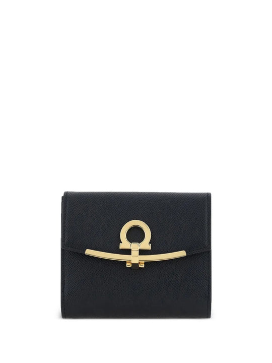 Hammered Leather Gold Gancini Compact Wallet